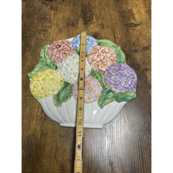 majolica hydrangea flower wall art hand painted in italy Italian Decor VTG - Picture 6 of 7